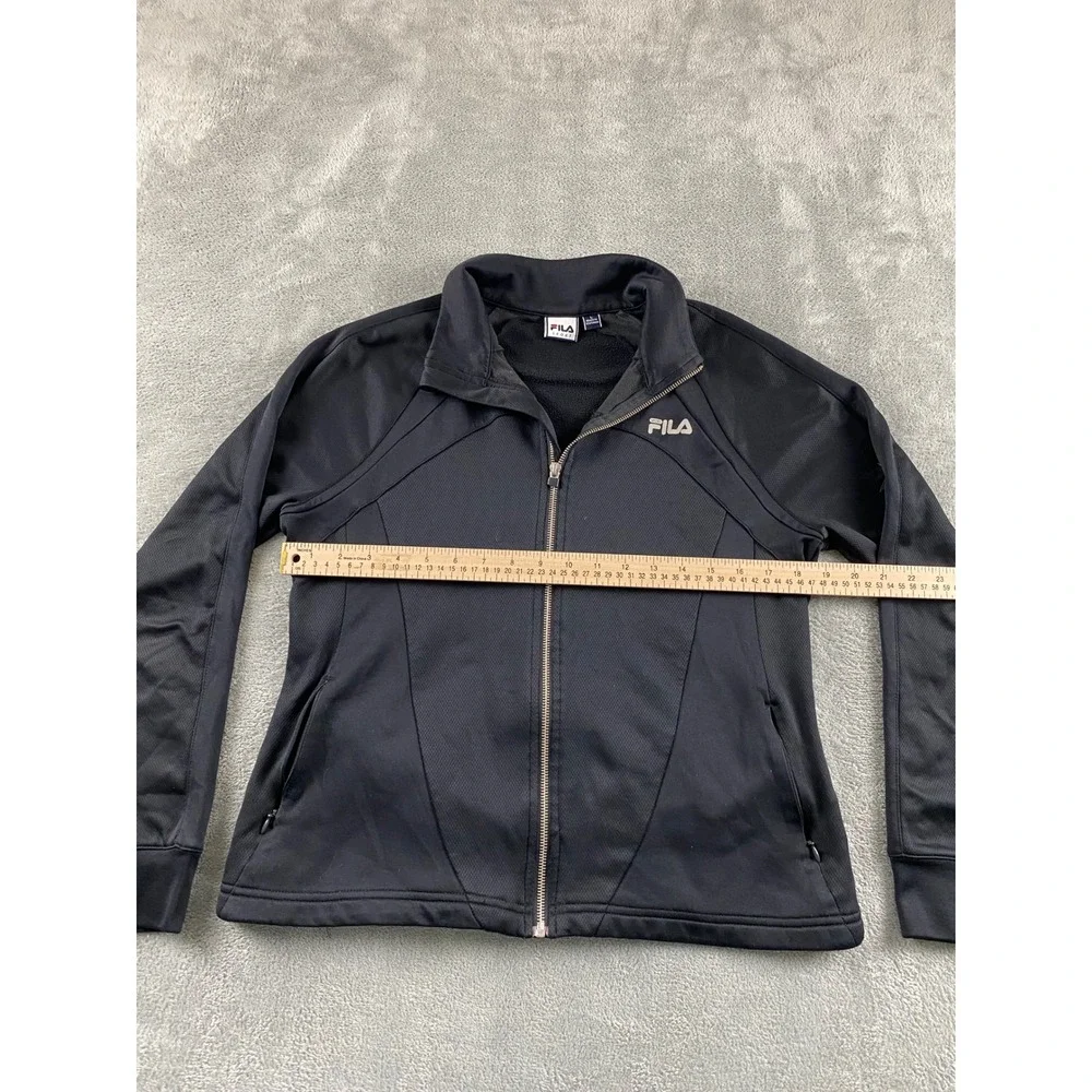 Fila Sport Womens Black Full Zip Track Jacket Fleece Lined Mock Neck Large